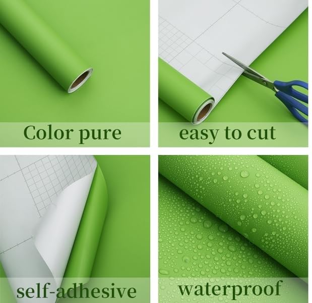 Image of Light Green Solid Matt Peel and Stick Wallpaper Contact Paper Wallpaper Modern Self Adhesive Wallpaper Decorative Removable 16 x 60 Inch