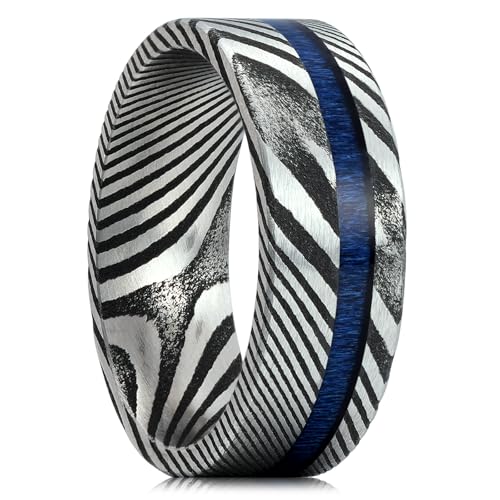 King Will Damascus Steel Wedding Band with Wood Inlay