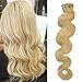Produktbild Koobetti Clip in Haarverlängerungen, Body Wave Haarverlängerung, Remy Echthaar, 70g, 7 Stück, No.613 Hellblond, 55cm