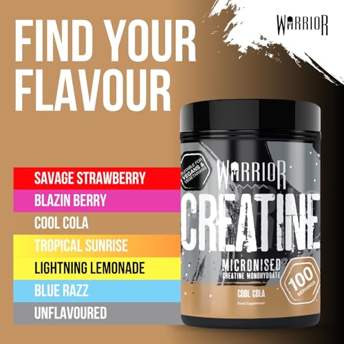 Warrior Creatine Monohydrate Powder 500g (100 Servings) – Pure Micronised Creatine Powder Supplement for Men & Women, Pre & Post Workout Strength, Muscle Growth & Recovery, Vegan – Lightning Lemonade