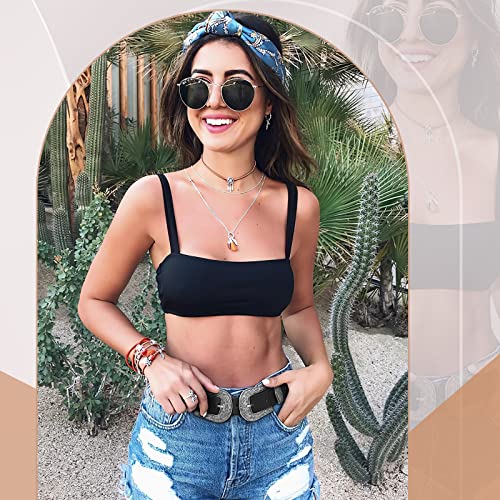 Women PU Faux Leather Belts Ladies Vintage Western Design Black Waist Belt for Pants Dresses