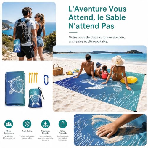 Bekecidi Tapis De Plage, Couverture De Plage​ XXL 180x200cm Imperméable – vue 4