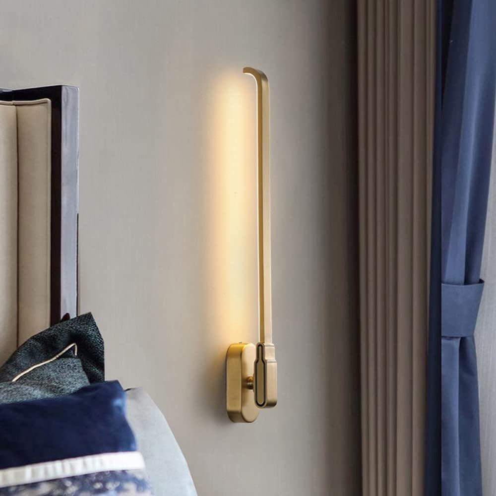 ASerZenith Led Wall Lamp, All-Copper Chinese 丨Long Living Room Wall Light E27丨 Art Wall Sconces丨Black Rubbed Gold Sconces丨Bedroom Bedside Wall Mount Fixtures(Gold-A)