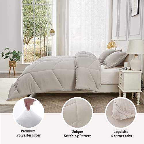 Mildly Queen Comforter Set - Oatmeal Bedding Comforter Sets 100% Washed Microfiber Super Soft 3 Pcs, All Season Fluffy Lightweight Down Alternative Quilted Comforter 88X88 Inches, 2 Pillow Shams #TOP2