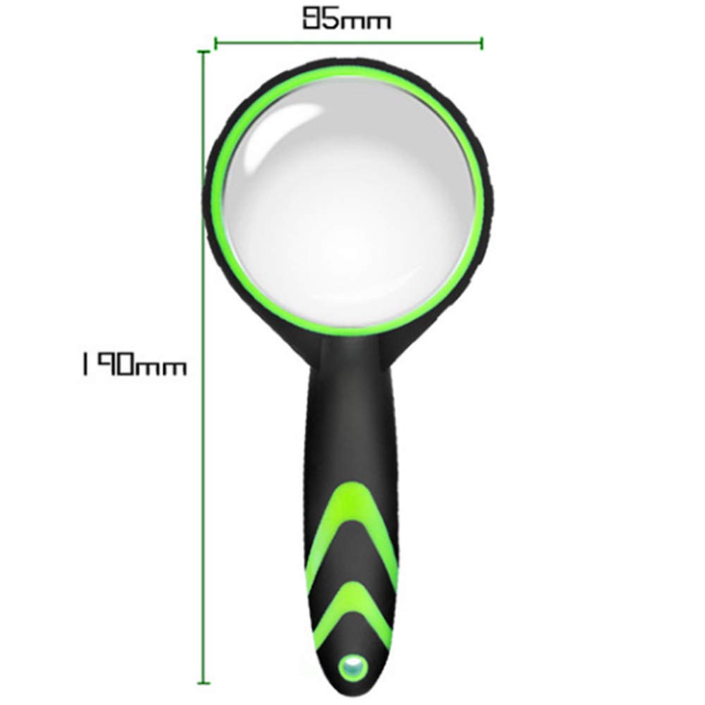 Lupa de Mano con luz LED, Lupa de Lectura para Personas Mayores, los Estudiantes observan la Lupa con Mango de Goma Verde con luz LED Interesting