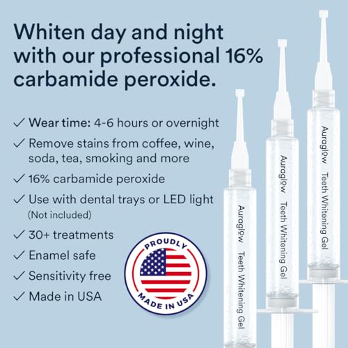 Auraglow 16% Overnight Teeth Whitening Gel Syringe Refills, 16% Carbamide Peroxide, Overnight Teeth Whitening Gel, 30 Whitening Treatments, (3) 5mL Whitening Gel Syringes, Contains Potassium Nitrate - Image 3