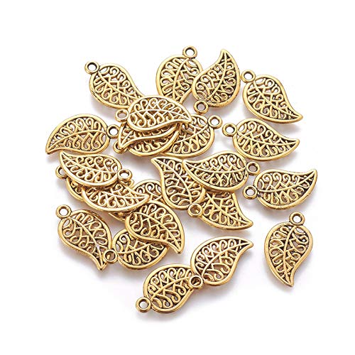 Craftdady 100pcs Antique Gold Filigree Leaf Pendant Tibetan Metal Hollow