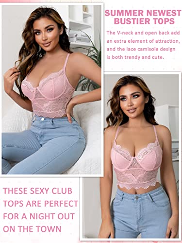 Popiv Women's Lace Bustier Crop Tops Sexy Floral Going Out Corset Tops Lace Camisole Tops #TOP2