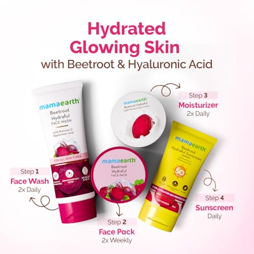 Image of Mamaearth Beetroot Hydraful Face Pack with Beetroot & Hyaluronic Acid for All Skin Types - 200 g | Natural DIY-like Texture | Gives Hydrated Pink Glow | Crafted with Beetroot & Hyaluronic Acid | Free from Harmful Chemicals