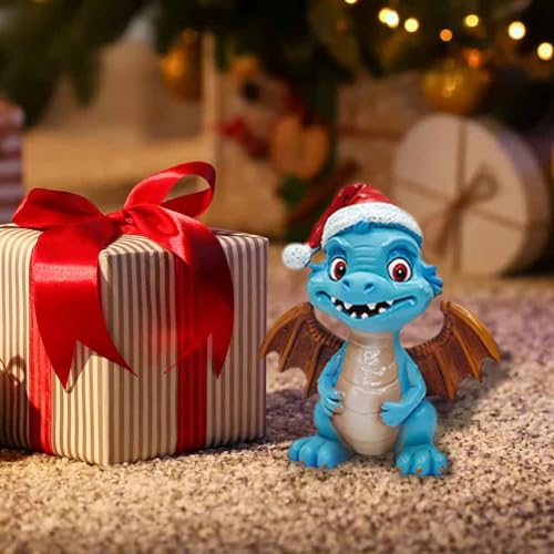 Ceolup Weihnachtsdrachenstatue - Deko-Weihnachtsdrache aus Kunstharz,Weihnachtsdekoration im Drachen-Design, weihnachtliche kleine Drachenfiguren, Geschenke für Kinder, Jungen und Mädchen, Decktisch – Bild 3