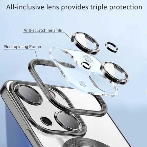 Image of mobistyle Designed for iPhone 15 | Luxury Electroplating Mag-Safe Case | Camera Lens Protection Back Cover Case for iPhone 15 (Black)