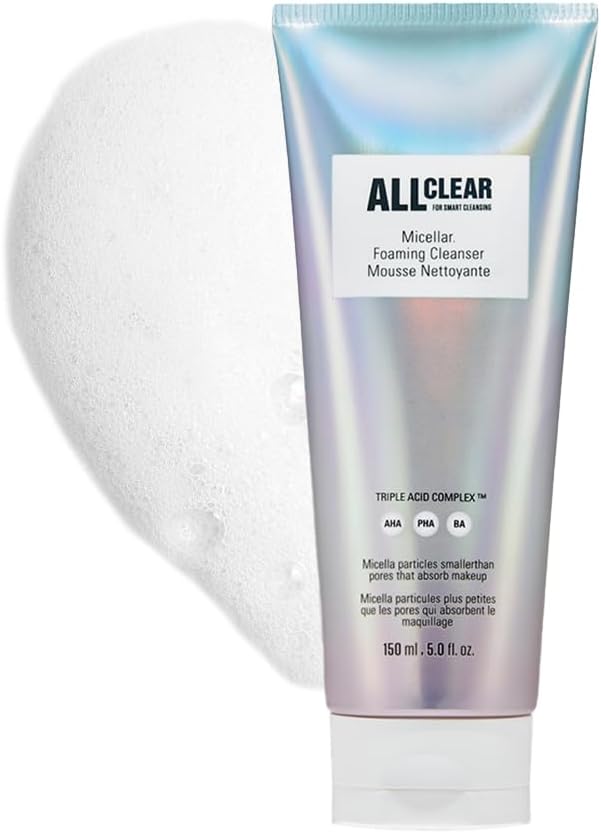 The Face Shop All Clear Micellar All-In-One Foaming Face Wash with Hyaluronic Acid, AHA & PHA | Makeup Remover Face Wash for all Skin Types, 150 ml