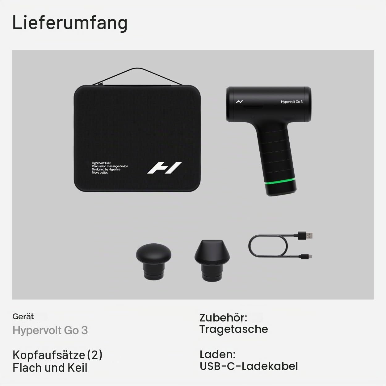 Hyperice Hypervolt Go 3 - Kompaktes Handmassagegerät mit QuietGlide-Technologie | 3 Geschwindigkeiten, leichtes und tragbares Design | Hilft bei der Linderung von Muskelschmerzen und zur Verbesserung