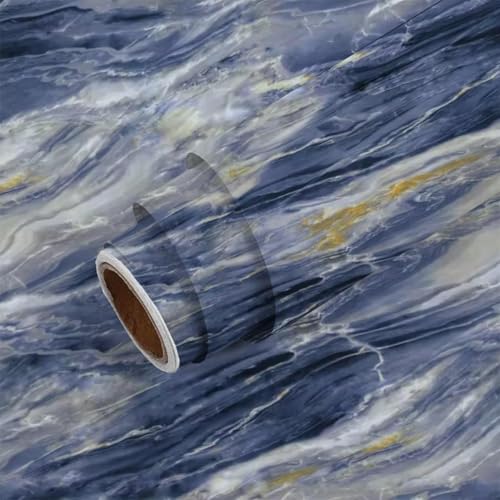 Image of Self Adhesive Marble Wallpaper Kitchen Oil Proof & Waterproof Wallpaper for Cabinet Makeover, Almirah, Plastic & Tabletop, Wardrobe (60x200cm) (New Blue Waves)