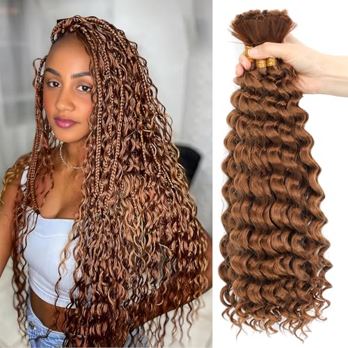 BLTYXT Deep Wave Bulk Hair 18 Inch Synthetic Braiding Hair Curly Crochet Hair Boho Braids Natural Color for Hair Extensions (30, 18 Inch（6 Bundles）)
