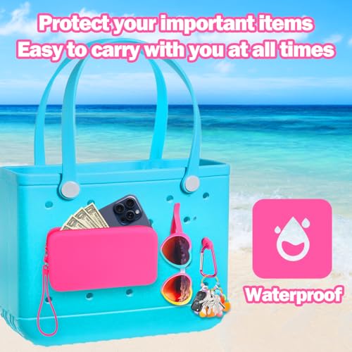 Mity rain Silicone Wallet for Bogg Bag Phone Holder, Accessories Set for Bogg Bag Contain 2PCS Key Holder and a Large Capacity Silicone Zipper Bag for Beach Bags Tote Bag 6