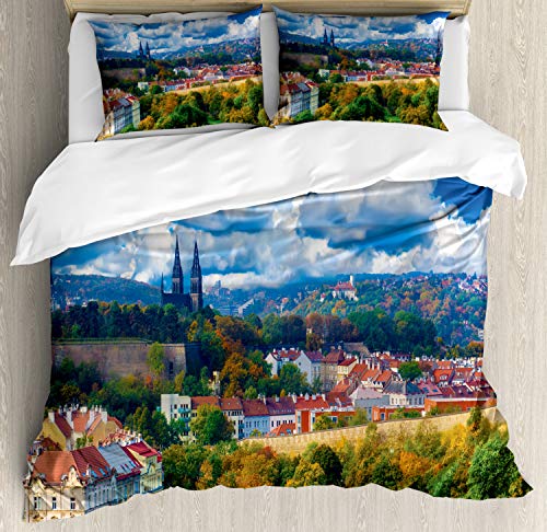 ABAKUHAUS Praga Funda Nórdica, Ver a la Visegrad otoño, Estampado Lavable 3 Piezas con 2 Fundas de Almohada, 200 x 200 cm   70 x 50 cm, Multicolor