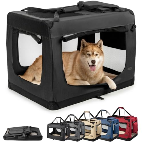 lionto Borsa trasportino per cani pieghevole per viaggi e auto, 101x69x70 cm, box di trasporto stabile con maniglie per gatti e animali fino a 25 kg, scatola in tessuto, nero