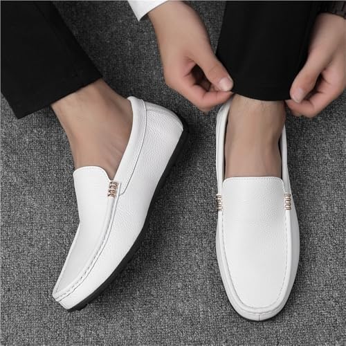 Men's Loafers Shoes Genuine Leather Stitching Details Round Toe Rubber Sole Classic Breathable Anti-Slip Lightweight Casual Slip On2