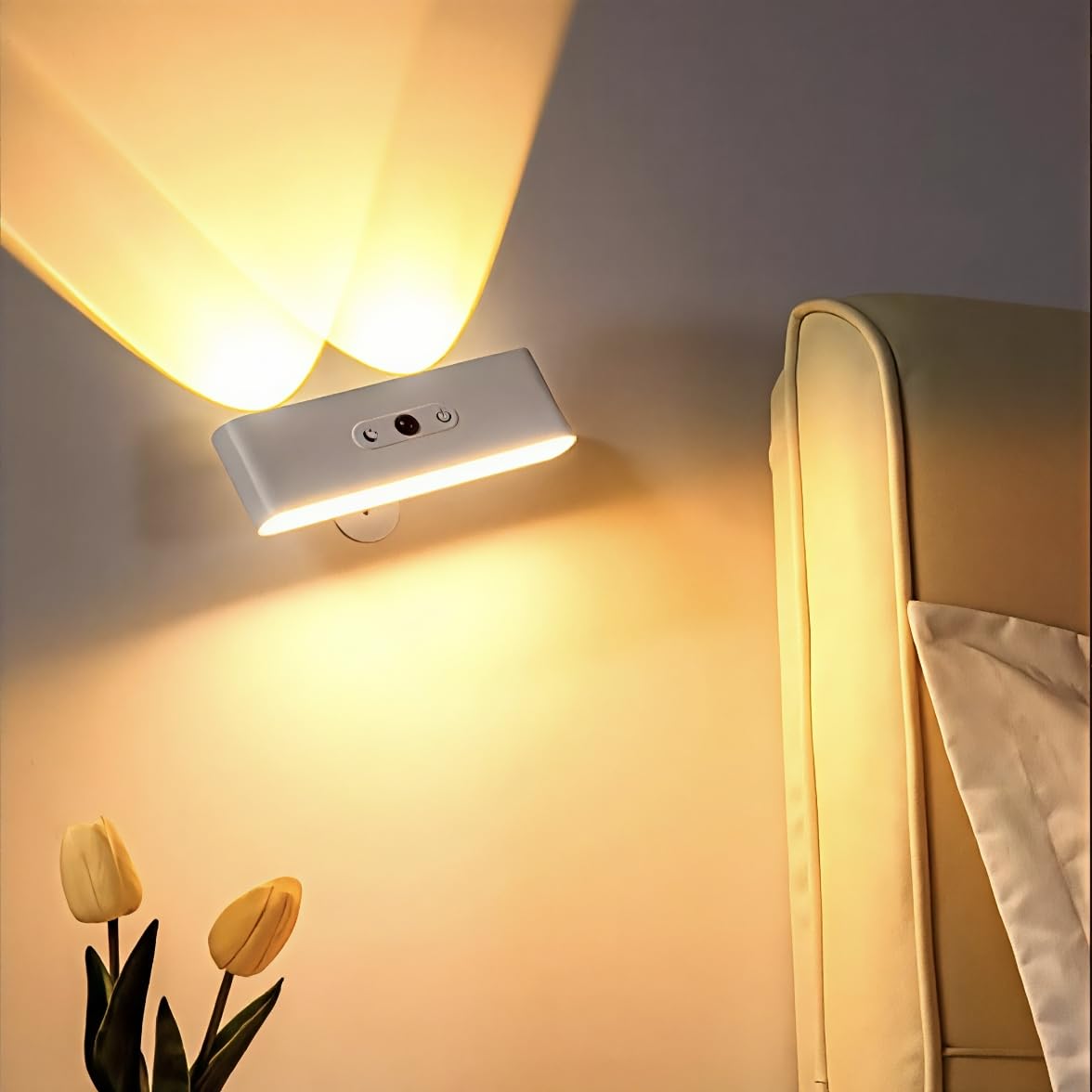 Comely LED Interior Wall Sconce, 3600mAh Wall Lamp with Rechargeable Battery, 3000K-6500K Dimmable, Touch+Remote Control, 360° Rotatable Wireless Wall Lamp for Bedroom