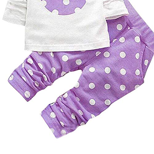 Cute Toddler Baby Girls Clothes Set Long Sleeve T-Shirt And Pants Kids 2Pcs Outfits(White+Purple,3T) #TOP2