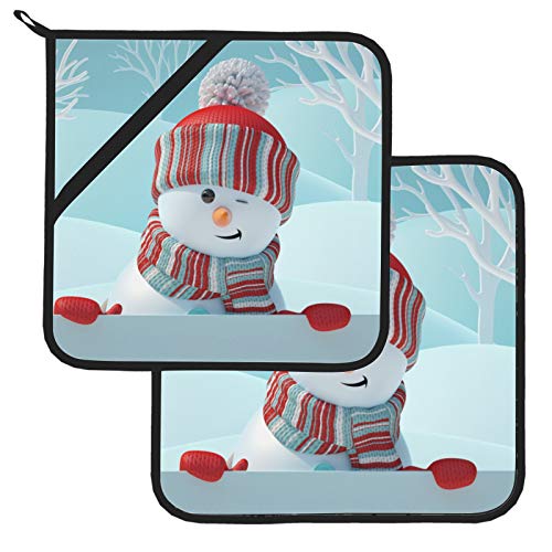 Happy White Snowman In Winter Heat Mat Heat Resistant Pot Holders For Kitchen 2 Pcs Pot Holder With Pocket 8×8 Inch For Cooking And Baking #TOP8