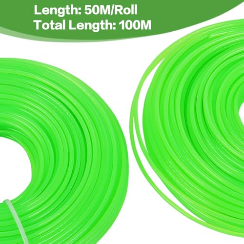2,0 mm Nylon Mähfaden, 100m Runde Trimmerschnur Starke Trimmerfaden für Rasentrimmer Gartentrimmer, Rasentrimmer (Grün)