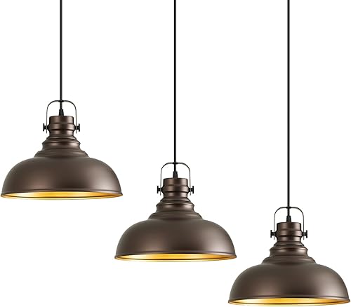 Refice Lsland - Paquete de 3 luces colgantes de granja, iluminación colgante de bronce aceitado, luces colgantes para cocina, lsland lndustrial,