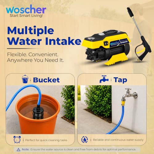 Image of Woscher 879 Waterpro High Pressure Washer, 2400 Watts, 240 Bars, 10L / Min Flow Rate, 8 Metres Outlet Hose, Portable, for Car, Bike and Home Cleaning Purpose, Black & Yellow