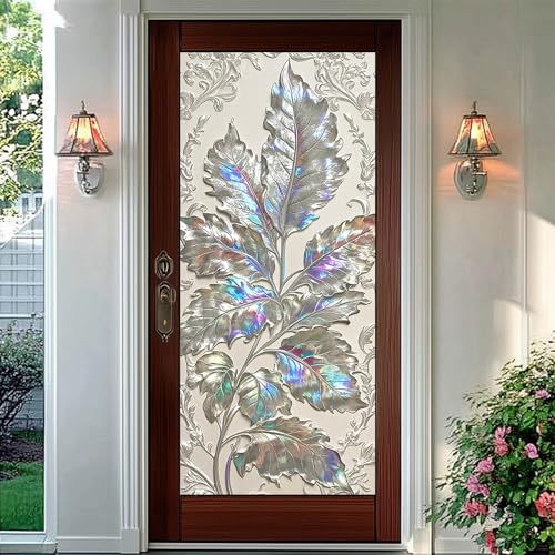 Vinilo decorativo adhesivo para ventana BlissYard hojas plateadas 17.7x39.3 pulg miniatura 6