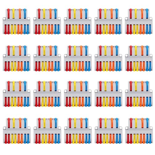 20Pcs Lever Nuts Wire Connectors 2 in 4/6/8/10/12 Out Quick Wiring Cable Connector Push-in Conductor Terminal Block Quick Terminal Blocks Lever Nut Assortment Connectors (4 in 8 Out)