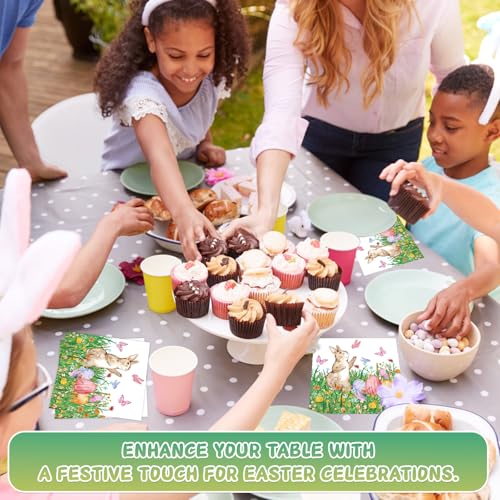 40 Stück Servietten Ostern servietten frühling Osterservietten mit Osterhasen Frühlingsblumen Design Perfekt für Ostern Tischdeko Party und Dekoration Einweg Papierservietten