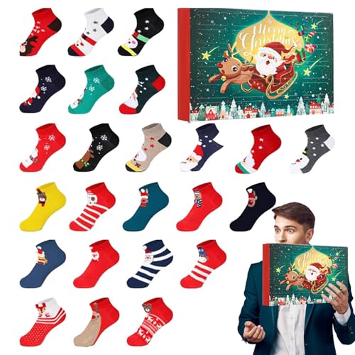 Christmas Sock Advent Calendars 2024, Advent Calendars Socks 2024, 24 Days Countdown Calendars with 24 Pairs of Christmas Socks, Christmas Giftss Christmas Cotton Socks for Girls, Children, Teenagers