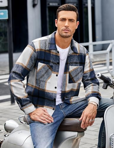 COOFANDY Men's Flannel Shirts Casual Button Down Plaid Shirt Jacket Long Sleeve Fleece Shacket with Pockets3
