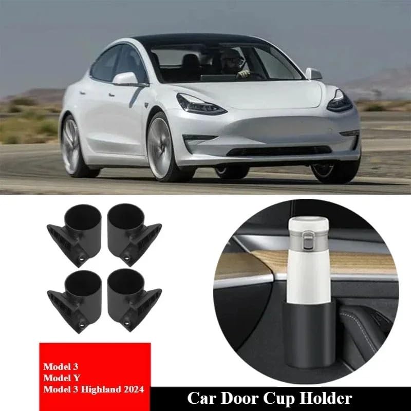 Portavasos para puertas Tesla Model 3 Y 2024 negro 2 piezas miniatura 2