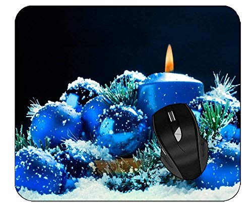 Preisvergleich Produktbild Mouse Pad Weihnachtsschmuck Schnee Weihnachten Blaue Kerze Mausmatte Benutzerdefinierte Mousepad Office Langlebig Gedruckt Rutschfest 25X30Cm Gummi Personalisierte Computertastatu