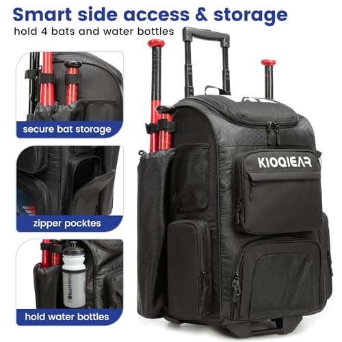 Kioqiear Lightweight Rolling Baseball Bag