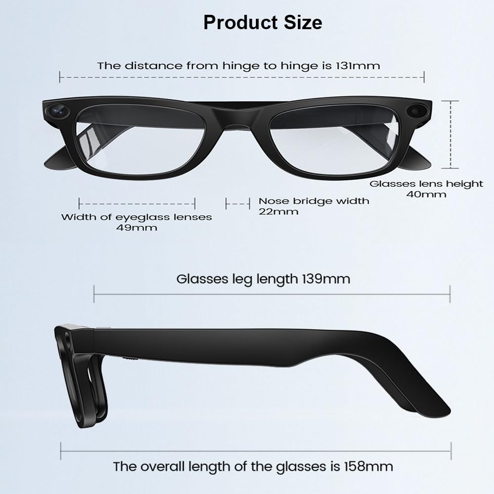 Gafas con IA para Hombre,Mujer,Grabación HD De 1080p,Identificación Abierta,Tecnología Antivibración,Almacenamiento De 32G,Juego De 2 Lentes,Toque Inteligente,Traducción En Tiempo Real Black