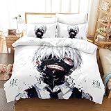 Fvfvfv Kaneki Ken: Tokyo Goule, Japonais Populaire Anime, Impression D, Trois pièces Couvre-lit, literie, 100 Polyester, Meilleurs Cadeaux for Fans Anime (Taille : AU Single(140 * 210CM))