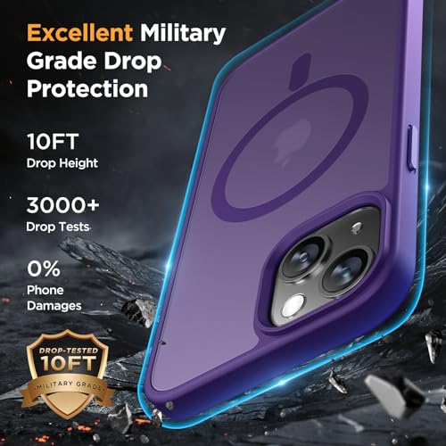 Image of Miracase Magnetic for iPhone 13 Case 6.1 inch (Compatible with MagSafe)(with 2X Screen Protectors) Military-Grade Protection, Anti-Fingerprint Translucent Matte Phone Case Cover, Dark Purple