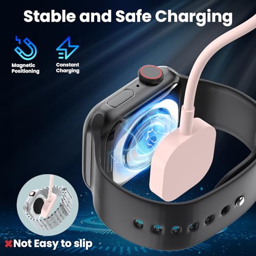 Image of 6in1 Multi Charging Cable 10FT, Magnetic Charger for Apple Watch Ultra /SE /9 /8 /7 /6 /5 /4 /3 /2 /1, Multiple Charger Cord for iPhone 15 /14 /13 /12 /11 /Galaxy /Pixel, Pink USB A /C Universal Travel Charger
