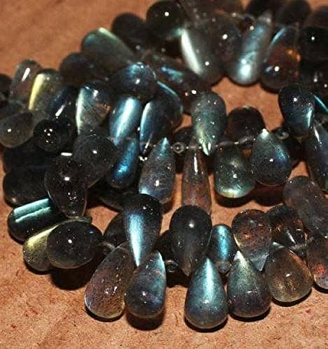 Perles labradorite bleue en larme lisse pour collier porte-bonheur