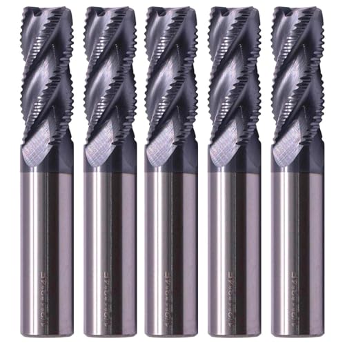 Image of 5Pcs 1 /2 inch 4 Flute Solid Carbide Roughing End Mill, ALCrSiN Nano Coated | 35 Degree Helix, 1 /2 inch Cutting Diameter, 1 /2 inch Shank Diameter, 1 inch Length of Cut, 3 inch Overall Length