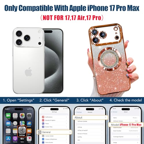 Image of Misscase for iPhone 17 Pro Max Magnetic Glitter Case Compatible with MagSafe,Full Protection Slim Shockproof Anti-Scratch Case with Camera Lens Protector Plating Bling Dust-Proof Net Orange
