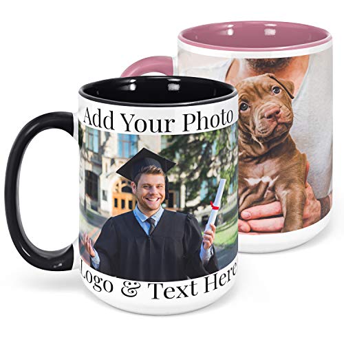Custom Photo Coffee Mug, Black, 15 oz Personalized Mug w Picture, Text, Name - Personalized Gifts for V Day, Boyfriend, Girlfriend, Parents, Office, Christmas Gifts, Custom Mug, Taza Personalizadas