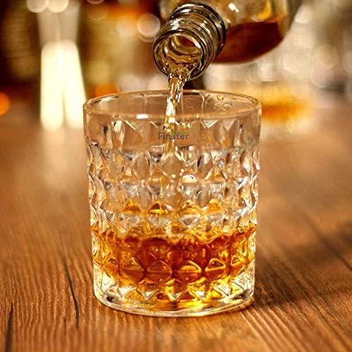Miniatura 3 de FINSTER Juego de 4 vasos de whisky de corte de diamante a la antigua, de 10.5 fl oz (utensilios de bar para whisky, jugo, bourbon, agua y bebidas)