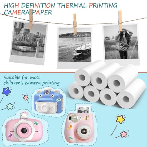 Quadafy 12 rolos de impressão instantânea para câmera infantil, papel térmico HD 57 x 25 mm, branco,