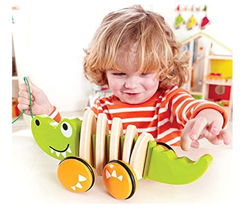 Wooden for Kids Pull Along Toy with Rope, Walk-A-Long-Crocodile