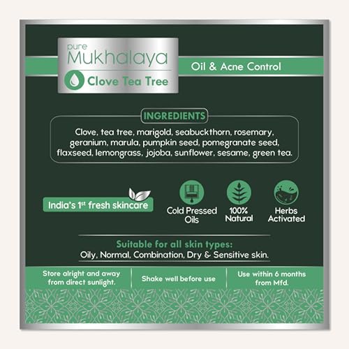Image of Nat Habit Face Oil, Clove Tea Tree Mukhalaya For Women Skin Acne Control, with Blend of 13 Cold Pressed Oils For Natural Oily Skin Condition & Balance Sebum Secretion, 15ml
