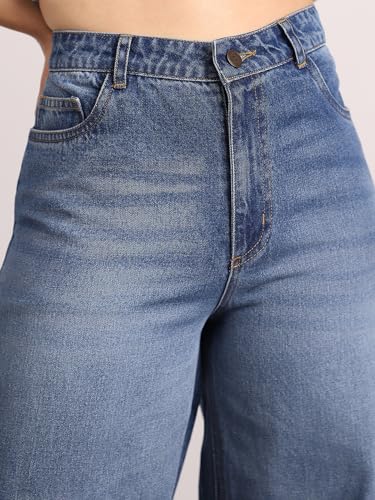 Image of Urbano Fashion Women's High Rise Loose Baggy Fit Washed Jeans Non-Stretchable